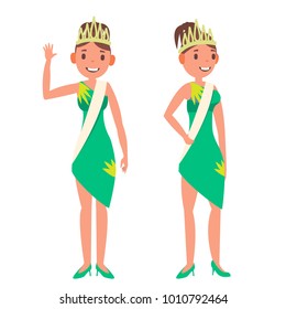 Beauty Pageant Vector. Woman On Beauty Pageant. Isolated Flat Cartoon Illustration