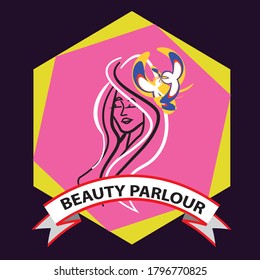 beauty parlour  vintage vector label is a piece of paper,plastic film,cloth,metal or other material affixed to a container or product.
