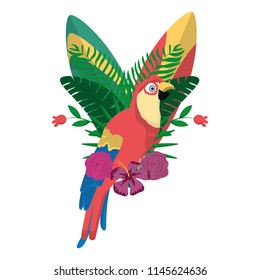 beauty parrot with tropical branches plants