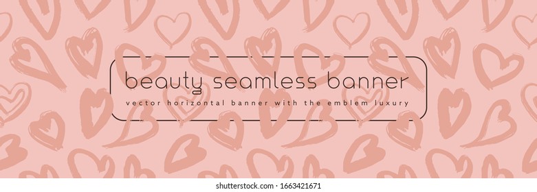 Beauty pattern background for cosmetic banner. Vector hearts pattern. Beauty salon brand. Wedding salon identity design. Cosmetic label tag. Template sales banner. Special offer price.