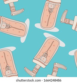 Patrón de belleza. Iconos y objetos cosméticos de belleza dibujados a mano y cuidado de la piel. Fondo vectorial sin problemas.Esbozar elementos de diseño. Isoladas ilustraciones vectoriales sobre un fondo azul.Médica cosmética de piel.
