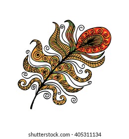 Beauty peacock feather. Decorative style.