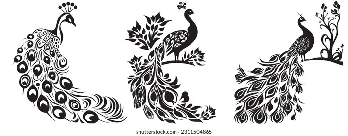 Beauty peacock vector silhouette illustration