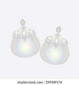 The beauty pearl earrings on white background. Vector