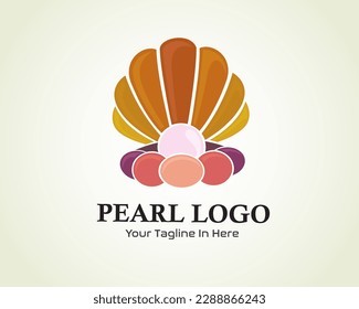 beauty pearl with shell jewelry logo icon symbol design template illustration