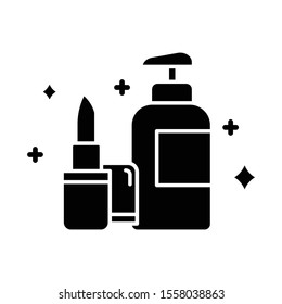 Beauty and personal care glyph icon. Makeup and skincare. Decorative cosmetics. E commerce department, online shopping categories. Silhouette symbol. Negative space. Vector isolated illustration