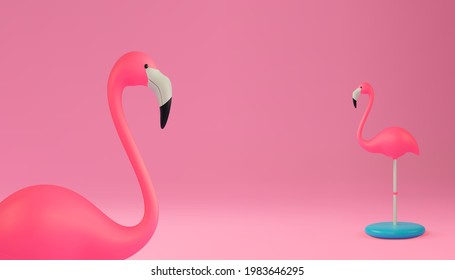 Beauty pink flamingo. Background with flamingo figurine. 3D illustration. Vector