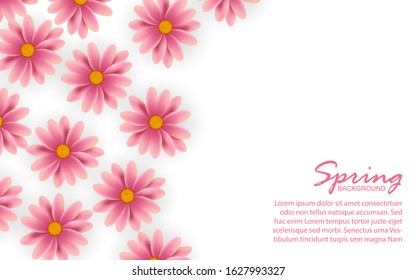 Beauty pink flower on white background. Realistic vector design concept for use spring theme, for use element cover, banner, greeting card, web, advertising, poster, flyer