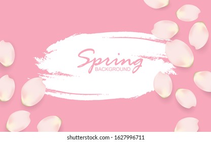 Beauty pink flower petals on pink background. Realistic vector design concept for use spring theme, for use element cover, banner, greeting card, web, advertising, poster, flyer