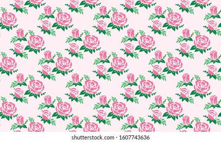 Beauty of pink rose flower pattern background for valentine, with leaf and flower design.
