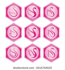 Beauty Pink Swan Badge Vector Illustration