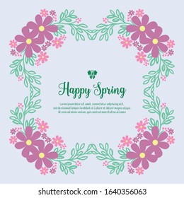 The beauty of pink wreath frame, for happy spring greeting card template design. Vector