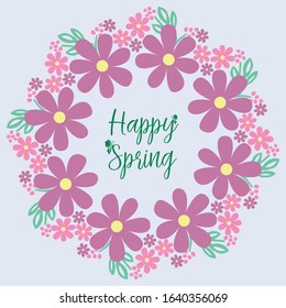 The beauty of pink wreath frame, for happy spring greeting card template design. Vector