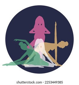 Beauty pregnant woman doing yoga poses. Hatha asanas complex,soft pregnant yoga. Health care and fitness concept. Active female characters. Place for text. Concept of a healthy pregnancy