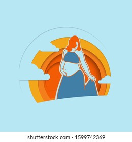 Beauty pregnant woman. Paper cut Vector illustration of women waiting for a baby. Happy mom expecting baby. Pregnancy.