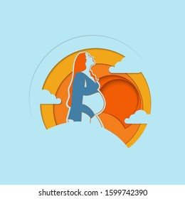 Beauty pregnant woman. Paper cut Vector illustration of women waiting for a baby. Happy mom expecting baby. Pregnancy.