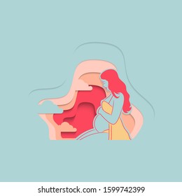 Beauty pregnant woman. Paper cut Vector illustration of women waiting for a baby. Happy mom expecting baby. Pregnancy.