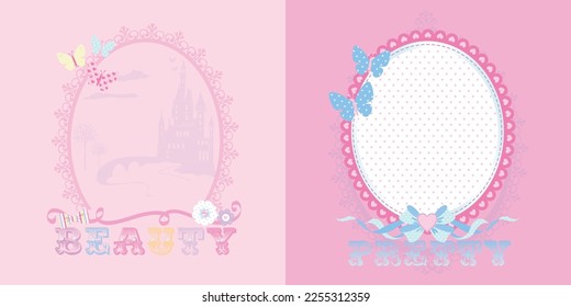Beauty and pretty mirror frames illustration for fairytales princess design