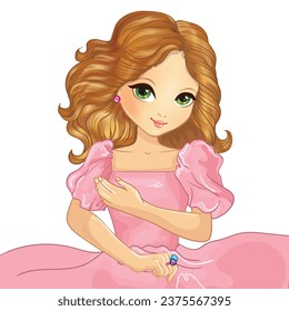 The beauty princess is wearing pink fluffy dress