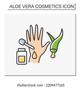 Beauty procedure color icon. Aloe vera extract in serum for hands moisturizing. Hands care. Spa procedure. Aloe vera cosmetics concept. Isolated vector illustration