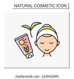 Beauty procedure color icon. Sunscreen for face.Face care. Protection from sun and ultraviolet.Cosmetology.Natural cosmetic concept. Isolated vector illustration