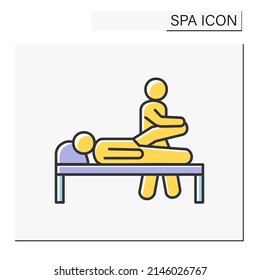 Beauty procedure color icon.Thai body massage to promote relaxation and relieve stress.Cosmetology. Spa concept. Isolated vector illustration