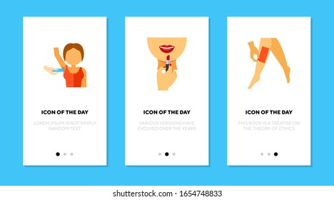 Beauty procedure flat icon set. Salon, make-up, epilation isolated vector sign pack. Beauty and fashion concept. Vector illustration symbol elements for web design and apps