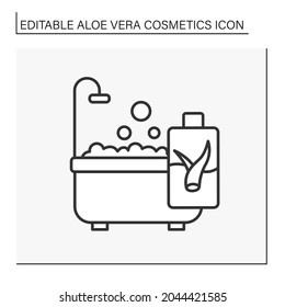 Beauty procedure line icon. Bath and shower cosmetics with aloe vera extract. Soap for deep cleaning.Aloe vera cosmetics concept. Isolated vector illustration. Editable stroke