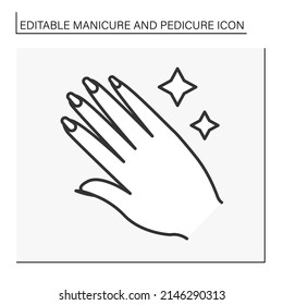 Beauty procedure line icon. Glowing manicure after salon. Spa center. Well-groomed hand.Manicure and pedicure concept. Isolated vector illustration. Editable stroke