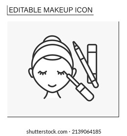  Beauty procedure line icon. Mascara for lashes, volume and length and eyebrow pencil. Beauty salon. Makeup concept. Isolated vector illustration. Editable stroke