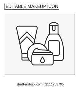  Beauty procedure line icon. Necessary facial cream for moisturizing. Makeup remover and hand cream. Skin care. Makeup concept. Isolated vector illustration. Editable stroke