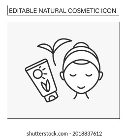 Beauty procedure line icon. Sunscreen for face.Face care. Protection from sun and ultraviolet.Cosmetology.Natural cosmetic concept. Isolated vector illustration. Editable stroke