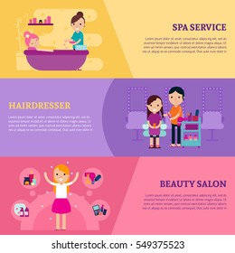 Beauty procedures flat horizontal banners with cosmetic stylish relaxing services and treatment vector illustration