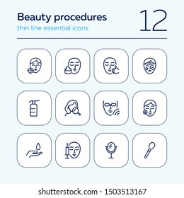 Beauty procedures line icon set. Set of line icons on white background. Face, girl, beauty injection. Beauty care concept. Vector illustration can be used for topics like spa salon, beauty