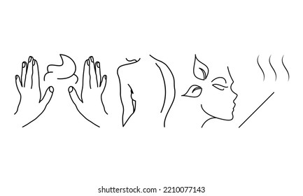 Beauty procedures vector icons set black outline EPS 10. Self care, self love concept. Skin care, manicure, aroma. Beauty industry, salon concept. Flat isolated illustrations for web, infographics