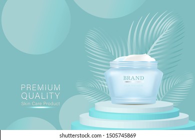 Producto de belleza y diseño, envase cosmético azul con fondo publicitario de la solución de colágeno listo para usar, banner de cuidado de la piel de lujo, vector de ilustración.	