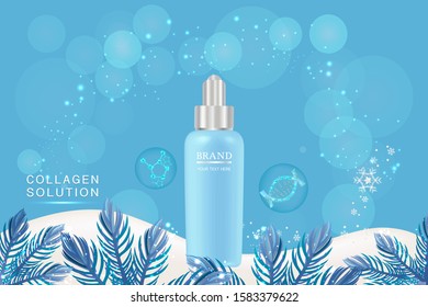 Beauty product ad design, blue cosmetic container with holiday concept advertising background ready to use, luxury skin care banner, illustration vector.