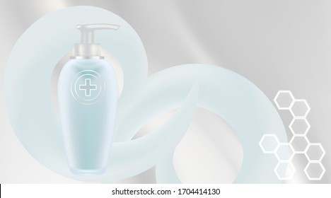 Beauty product ad design, blue cosmetic container with collagen solution advertising background ready to use, luxury skin care banner, illustration vector.