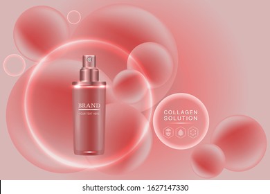 Beauty product ad design, cosmetic container with collagen solution advertising background ready to use, luxury skin care banner, illustration vector.	