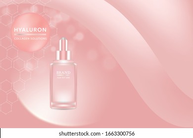 Producto de belleza y diseño, envase cosmético rosa con colágeno solución de publicidad de fondo listo para usar, banner de cuidado de la piel de lujo, vector de ilustración.	