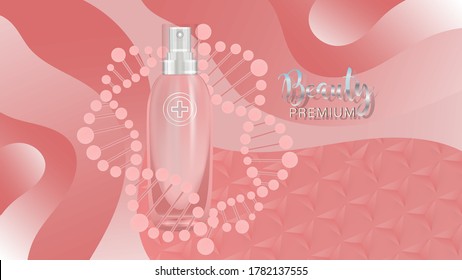 Beauty product ad design, pink cosmetic container with collagen solution advertising background ready to use, luxury skin care banner, illustration vector.	