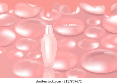 Beauty product ad design, a pink cosmetic container with collagen solution advertising background ready to use, luxury skincare banner, illustration vector.	