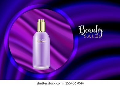 Beauty product ad design, purple cosmetic container with holiday concept advertising background ready to use, luxury skin care banner, illustration vector.	