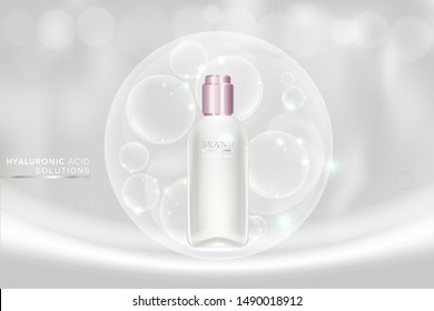 Beauty product ad design, white cosmetic container with collagen solution advertising background ready to use, luxury skin care banner, illustration vector.	