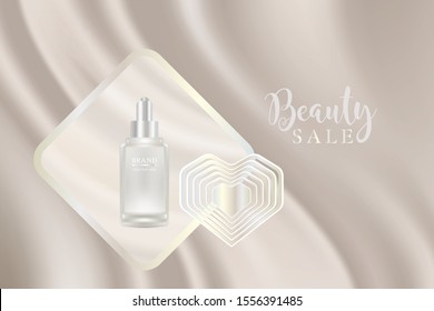 Beauty product ad design, white cosmetic container with valentine concept advertising background ready to use, luxury skin care banner, illustration vector.