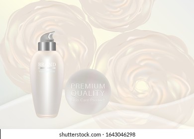 Beauty product ad design, white cosmetic container with advertising background ready to use, valentines concept skin care ad, illustration vector.
