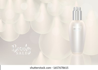 Beauty product ad design, white cosmetic container with collagen solution advertising background ready to use, luxury skin care banner, illustration vector.	