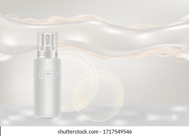 Beauty product ad design, white cosmetic container with collagen solution advertising background ready to use, luxury skin care banner, illustration vector.	