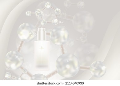 Beauty product ad design, a white cosmetic container with collagen solution advertising background ready to use, luxury skincare banner, illustration vector.	