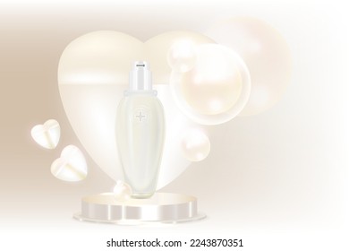 Beauty product ad design, a white cosmetic container with valentine's concept advertising background ready to use, luxury skincare banner, illustration vector.